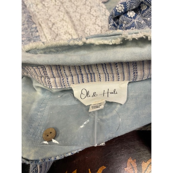 Oli & Hali Blue Patchwork Lace Oversized Button Down Shirt Boho Cottage Chic S/M - Picture 11 of 13